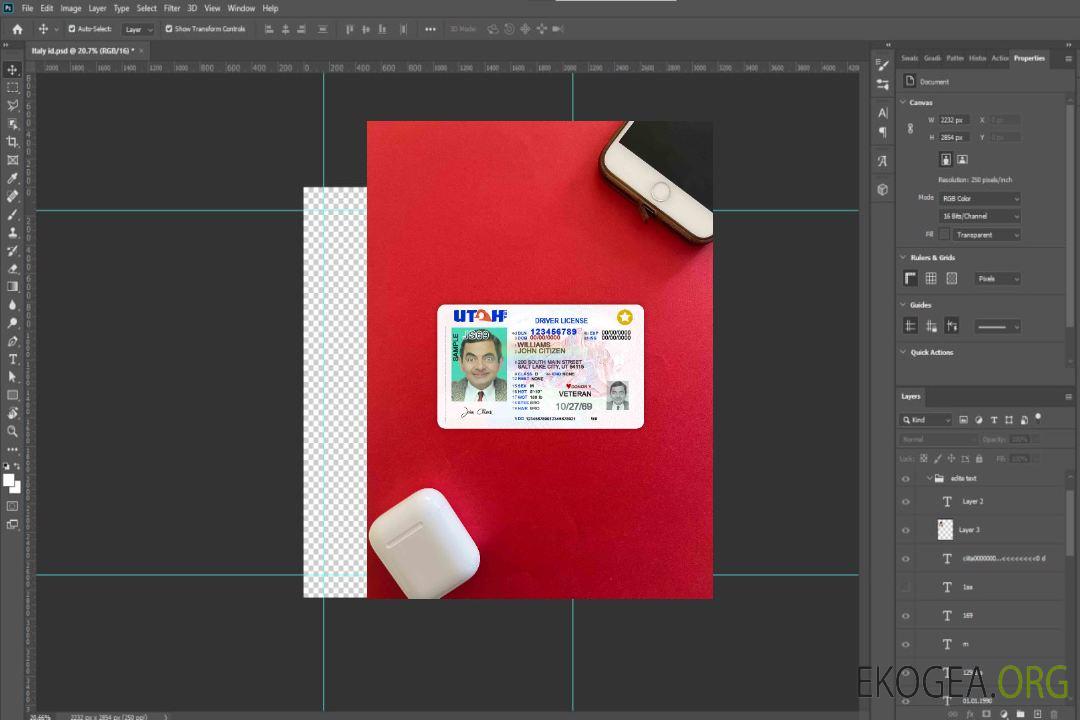 Permis de conduire USA Utah 2021 - présent photolook AVANT template Permis de conduire USA Utah 2021 - présent photolook AVANT template